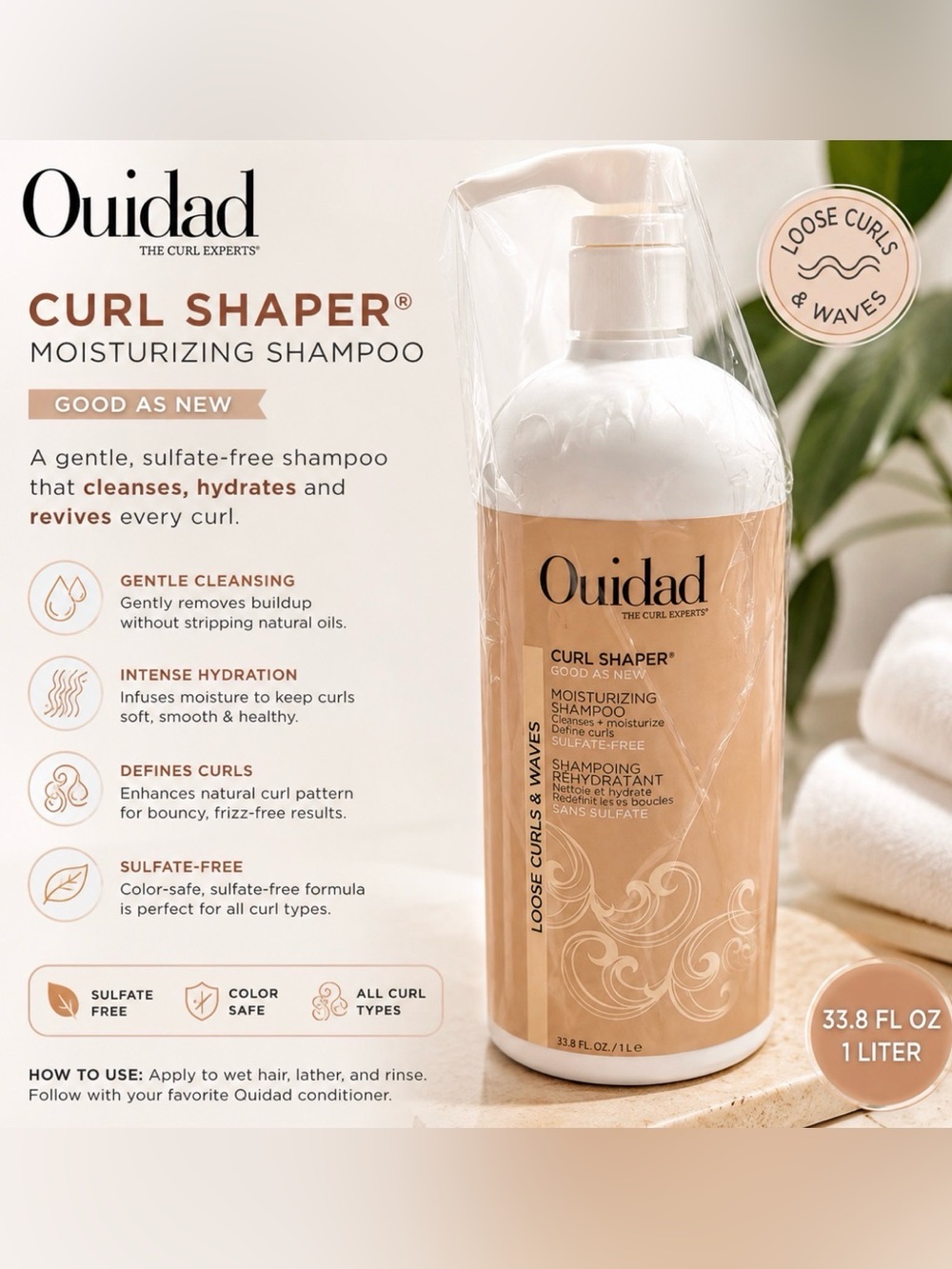 Ouidad Curl Shaper Moisturizing Shampoo Sulfate-Free Color-Safe 33.8 fl oz